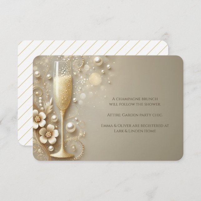 Champagne & Pearl Elegant Wedding Shower Enclosure Card (Front/Back)