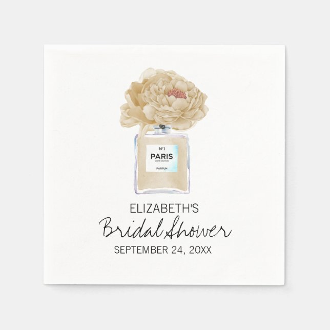 Champagne Peonies and Perfume Floral Bridal Shower Napkin (Front)
