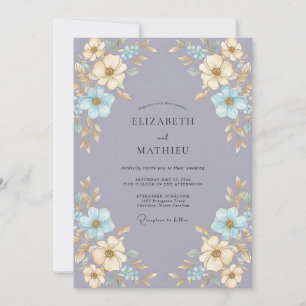 Champagne Periwinkle Bloom Wedding Invitation