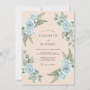 Champagne Periwinkle Fern Wedding Invitation