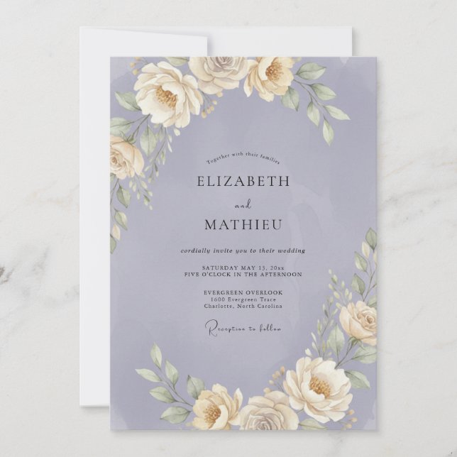 Champagne Periwinkle Foliage Eucalyptus Wedding Invitation (Front)