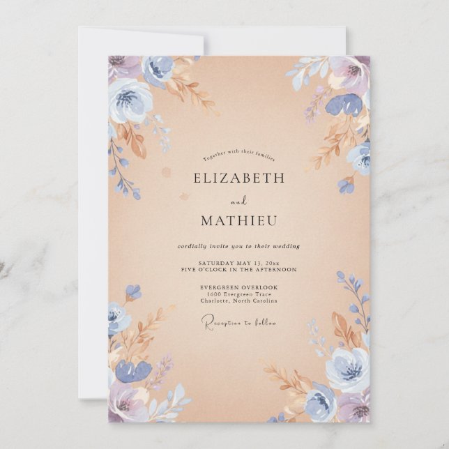 Champagne Periwinkle Petal Wedding Invitation (Front)