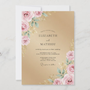 Champagne Petal Pink Rose Wedding Invitation