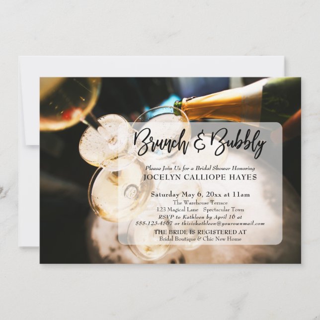 Champagne Photo Brunch & Bubbly Handwriting Invitation (Front)