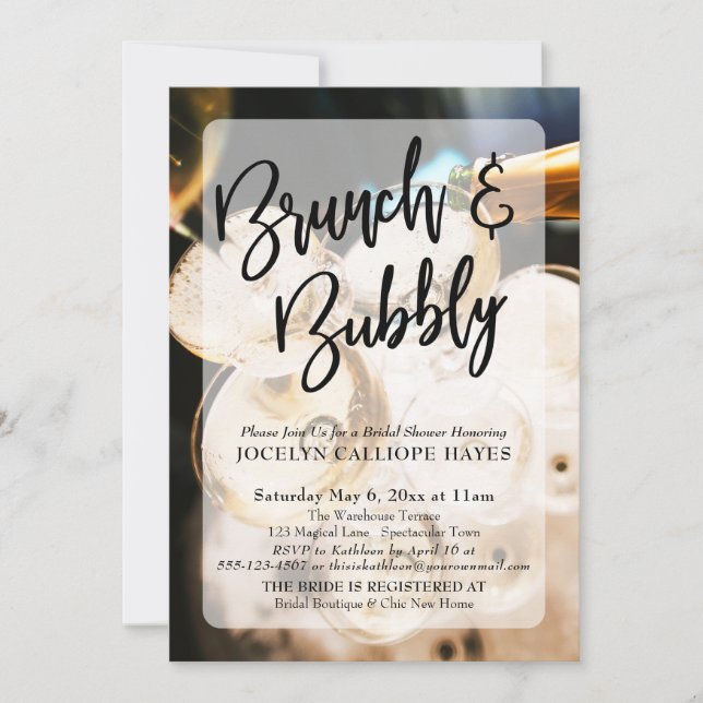 Champagne Photo Brunch & Bubbly Handwriting Invitation (Front)