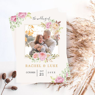 Champagne PHOTO Floral Wedding Style Invitation