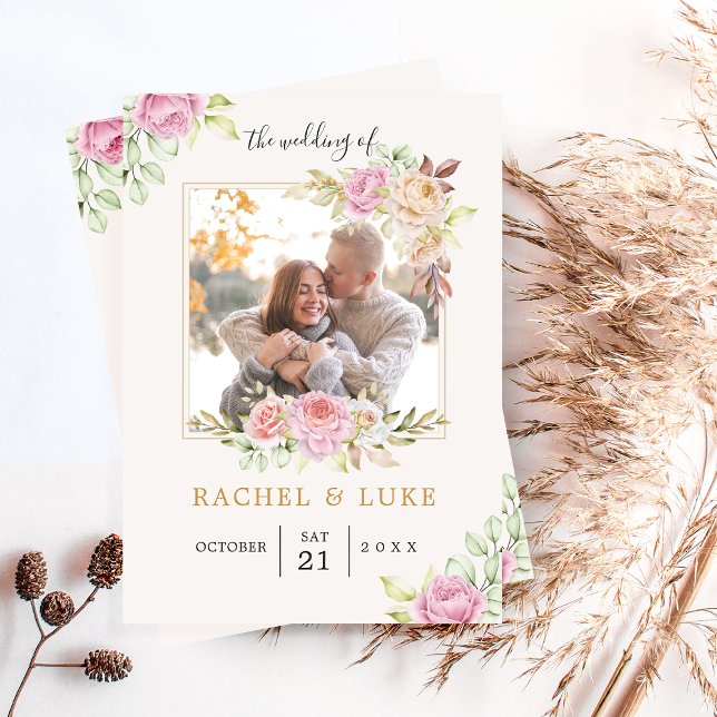 Champagne PHOTO Floral Wedding Style Invitation (Creator Uploaded)