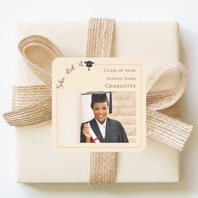 Champagne photo Graduation Party Square Sticker (Creator Uploaded)