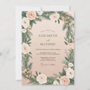 Champagne Pine Foliage Eucalyptus Wedding Invitation