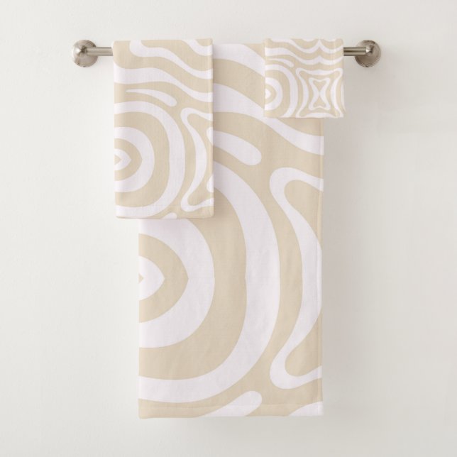Champagne Pink Abstract Wave Pattern Bath Towel Set (Insitu)