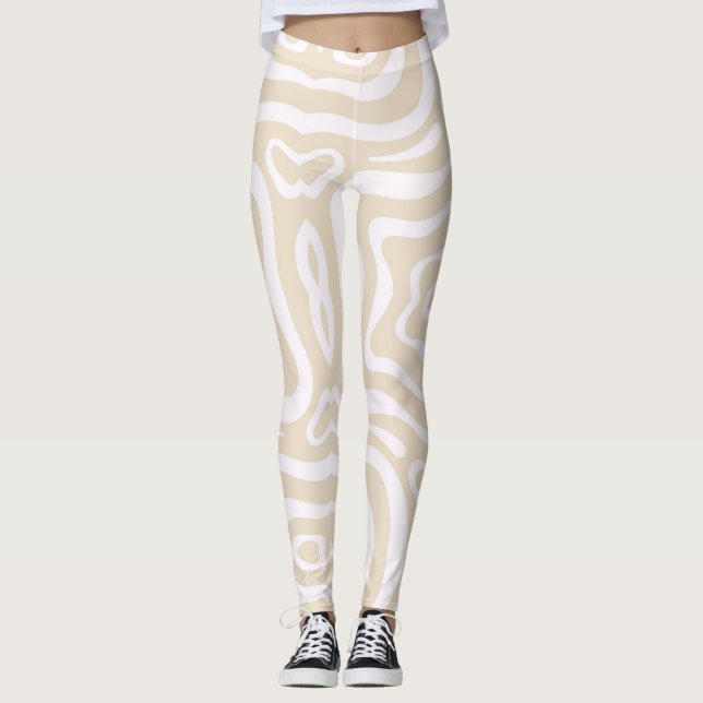Champagne Pink Abstract Wave Pattern Leggings (Front)