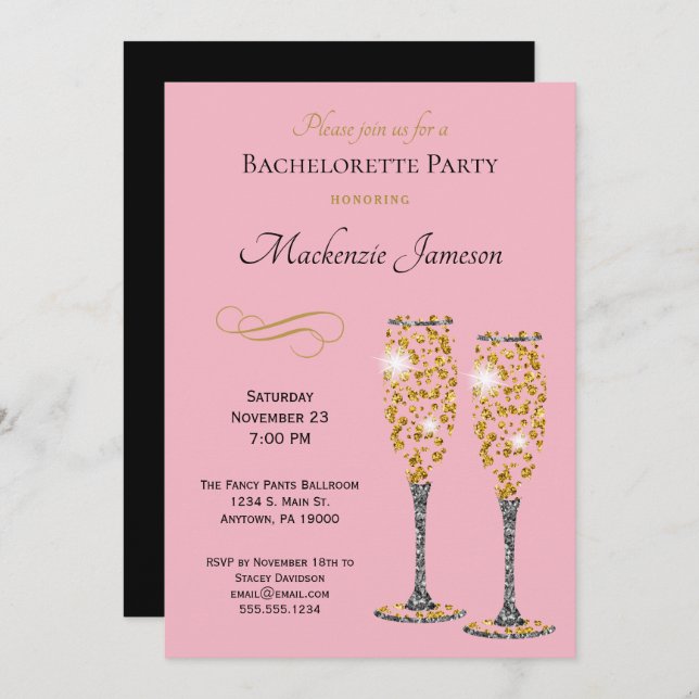 Champagne Pink Bachelorette Party Invitation (Front/Back)