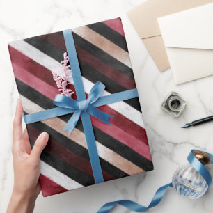 Champagne Pink Burgundy Black Stripe Bridal Shower Wrapping Paper