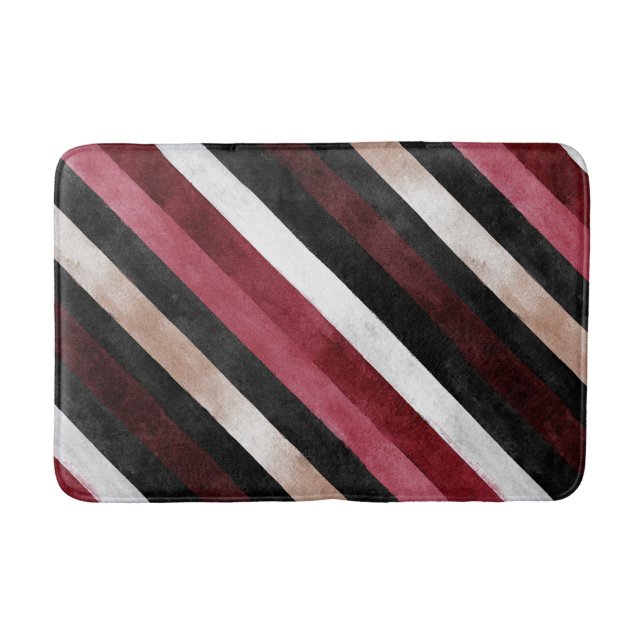 Champagne Pink Burgundy Black Stripes   Bath Mat (Front)