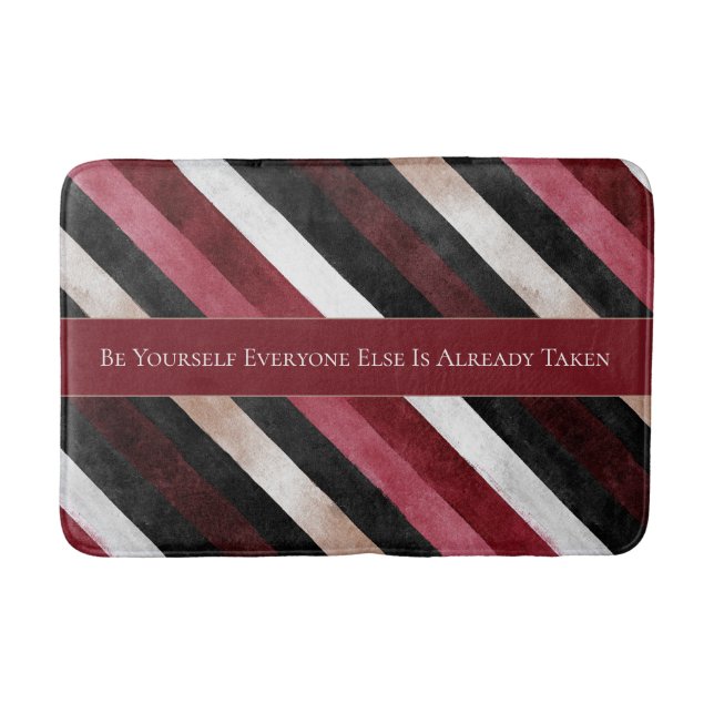 Champagne Pink Burgundy Black Stripes   Bath Mat (Front)