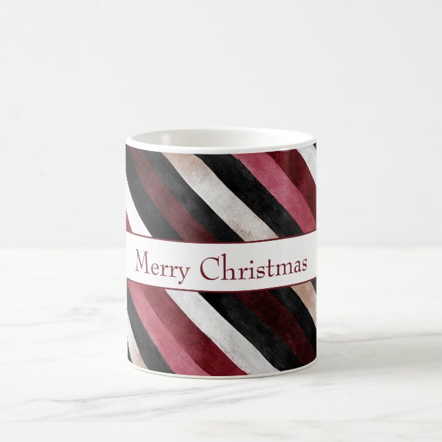 Champagne Pink Burgundy Black Stripes   Coffee Mug (Center)