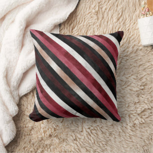 Champagne Pink Burgundy Black Stripes   Cushion