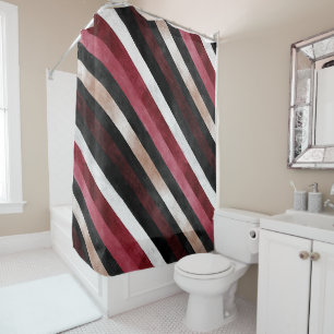 Champagne Pink Burgundy Black Stripes Shower Curtain