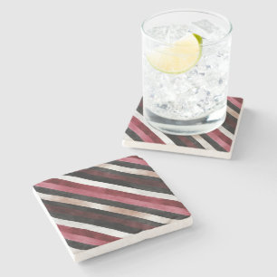 Champagne Pink Burgundy Black Stripes   Stone Coaster
