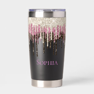 Champagne Pink Chocolate Ice Cream Glitter Drips Insulated Tumbler