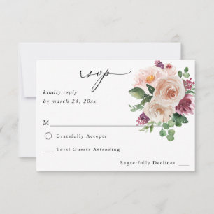Champagne & Pink Floral no Meal RSVP Card