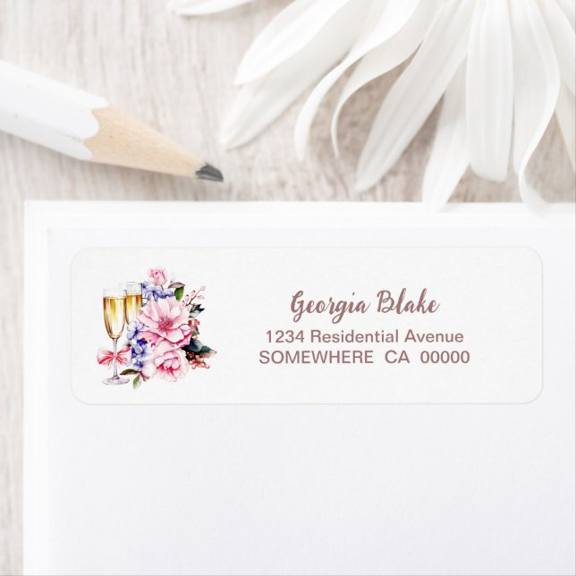 Champagne Pink Floral Return Address Label (Insitu)