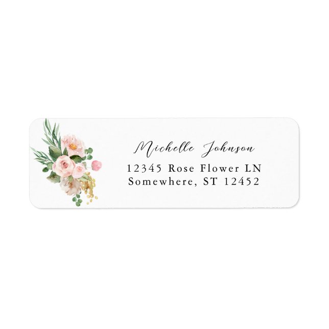 Champagne & Pink Floral Return Address Label 2 (Front)