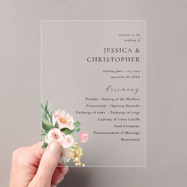 Champagne & Pink Floral Wedding Ceremony Program (Insitu (Handheld))