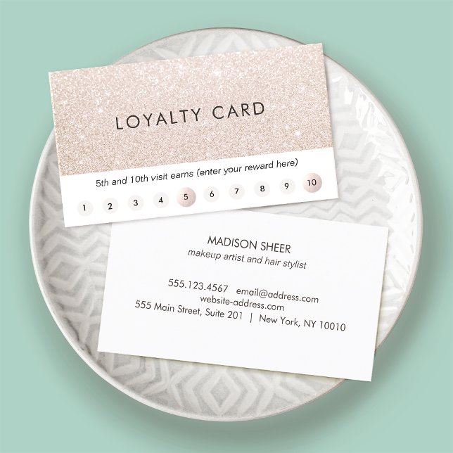 Champagne Pink Glitter Customer Loyalty 10 Punch Card (Creator Uploaded)
