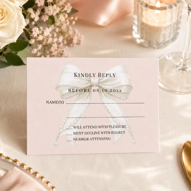 Champagne pink ivory bow response RSVP Card (Creator Uploaded)