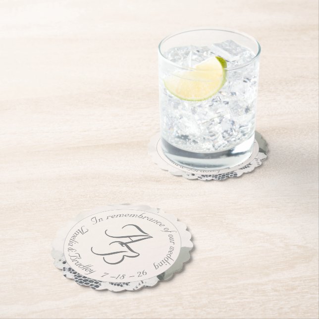 Champagne Pink Lace Wedding Paper Coaster (Insitu)