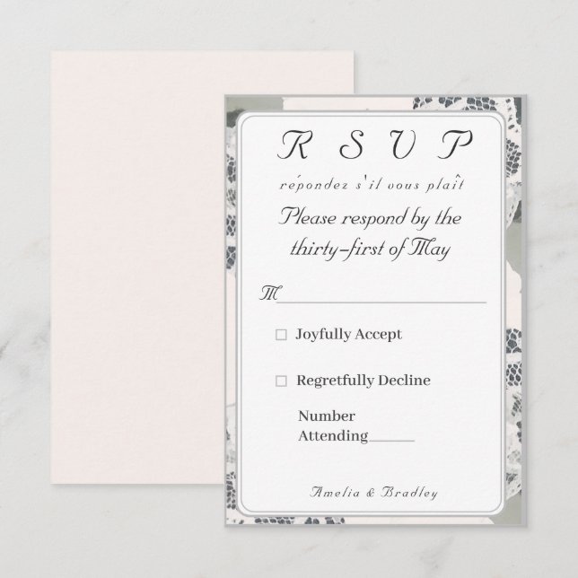 Champagne-Pink Lace Wedding Response Card (Front/Back)