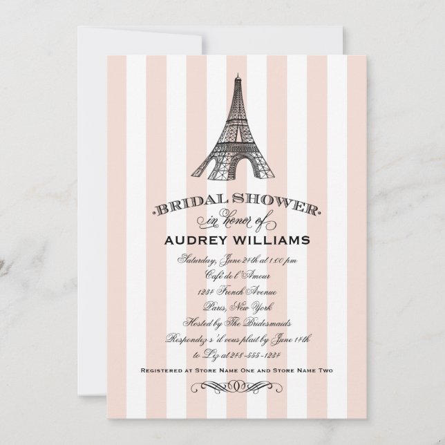 Champagne Pink Paris Eiffel Tower Bridal Shower Invitation (Front)
