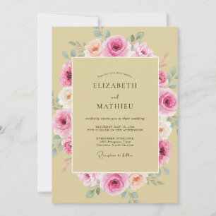 Champagne Pink Peony Wedding Invitation