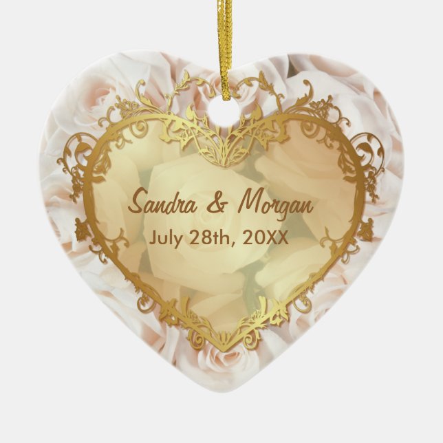Champagne Pink Rose  Elegance 2 Sided Ceramic Tree Decoration (Front)