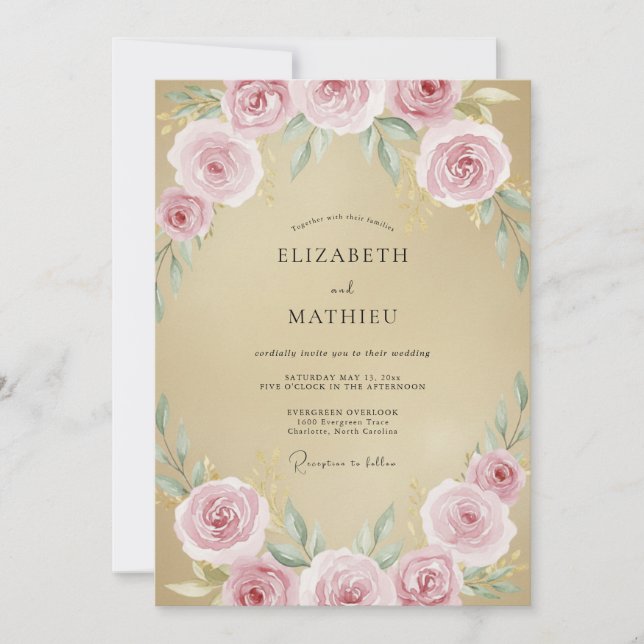 Champagne Pink Rose Wedding Invitation (Front)