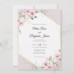 Champagne Pink Sakura Eucalyptus Wedding Invitation