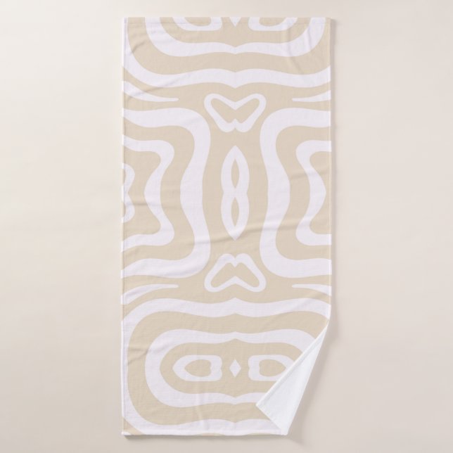 Champagne Pink White Abstract Wavy Bath Towel (Bath Towel)