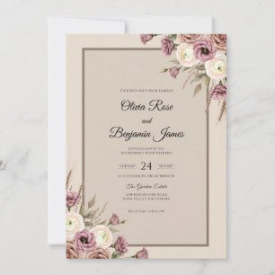 Champagne Plum Watercolor Wedding Invitation