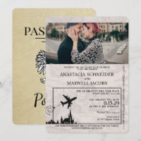 Champagne Poland Passport Wedding Invitation