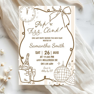 Champagne Pop, Fizz, Clink, New Year's Eve Party Invitation