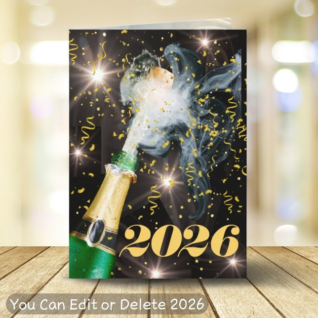 Champagne Pop Gold Confetti Happy New Year Festive Holiday Card (Creator Uploaded)
