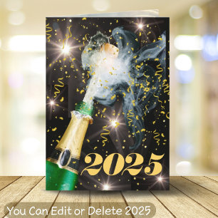Champagne Pop Gold Confetti Happy New Year Festive Holiday Card