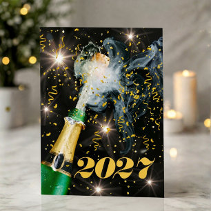 Champagne Pop Gold Confetti Happy New Year Festive Holiday Card