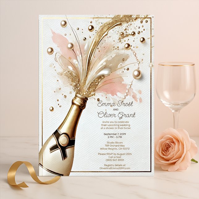 Champagne Pop Wedding Shower Blush and Gold  Invitation (Creator Uploaded)