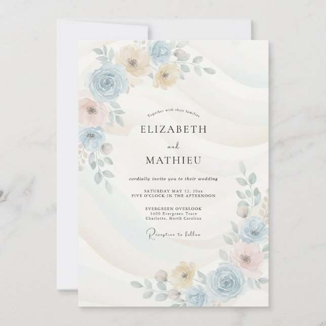 Champagne Powder Blossom Wedding Invitation (Front)