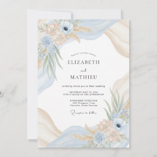 Champagne Powder Blue Eucalyptus Wedding Invitation