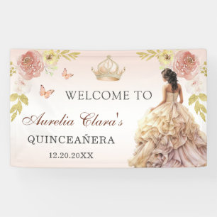 Champagne Princess Dress Quinceañera Birthday Banner