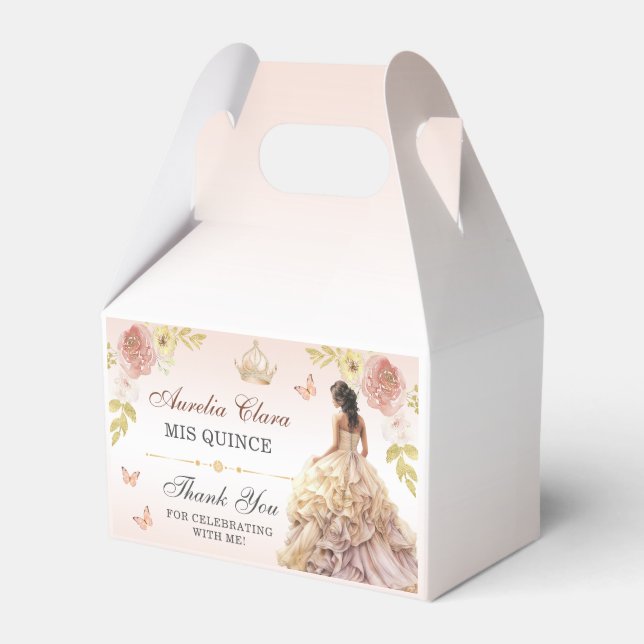 Champagne Princess Dress Quinceañera Birthday Favour Box (Front Side)
