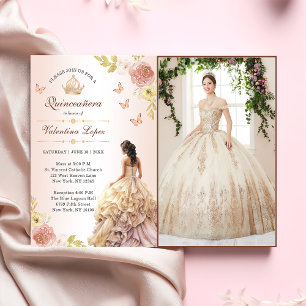 Champagne Princess Dress Quinceañera Birthday Invitation